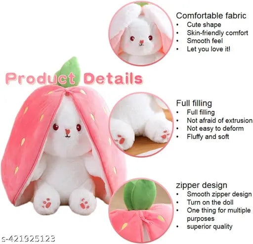 Cute Reversible Strawberry RABBIT ZIPPER BUNNY |Stuffed Toy | Plush toy |For kids - 40 cm