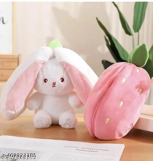 Cute Reversible Strawberry RABBIT ZIPPER BUNNY |Stuffed Toy | Plush toy |For kids - 40 cm