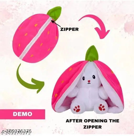 Cute Reversible Strawberry RABBIT ZIPPER BUNNY |Stuffed Toy | Plush toy |For kids - 40 cm