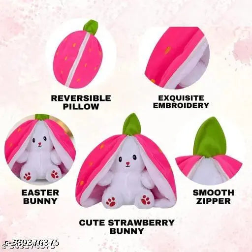 Cute Reversible Strawberry RABBIT ZIPPER BUNNY |Stuffed Toy | Plush toy |For kids - 40 cm